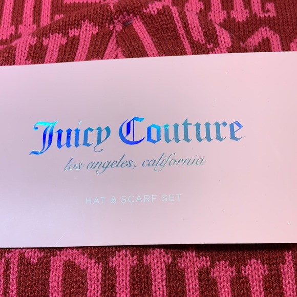 NWT Juicy Couture Scarf & Hat Set Red& Pink. - Picture 4 of 8